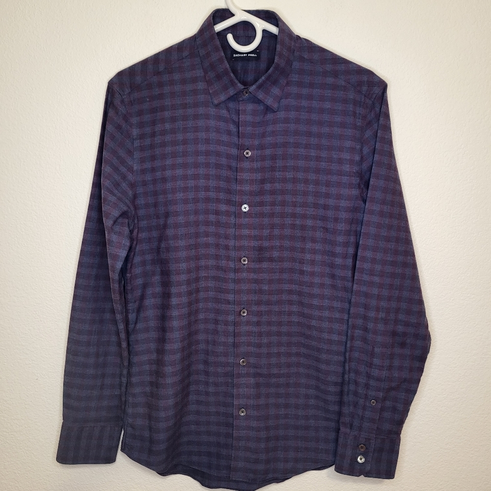Zachary Prell Red and Blue Plaid Button-down Dress Shirt size Small